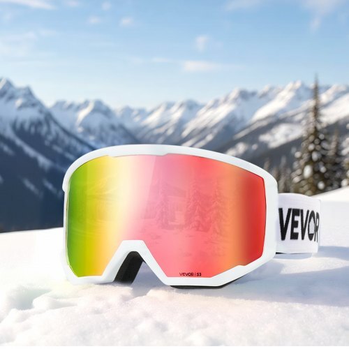 Ski Goggles, Cylindrical Lens with Pink Revo Coating, OTG Anti fog Snow Goggles for Men Women Youth, TPU Frame & Ventilation Structure, Suitable for Skiing, Skating, Snowboarding, Cycling