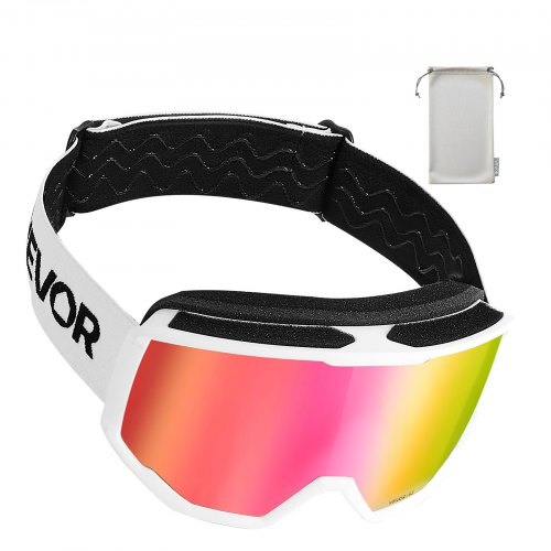 Ski Goggles, Cylindrical Lens with Pink Revo Coating, OTG Anti fog Snow Goggles for Men Women Youth, TPU Frame & Ventilation Structure, Suitable for Skiing, Skating, Snowboarding, Cycling