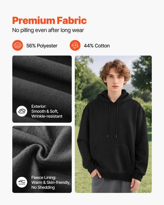 Women Pullover Hoodie, Small Size, Fleece Long Sleeve Comfy Casual Basic Pullover Hooded Sweatshirt, Warm & Skin-friendly, Practical & Trendy, Black Hoodie with Large Pocket for Fall & Winter