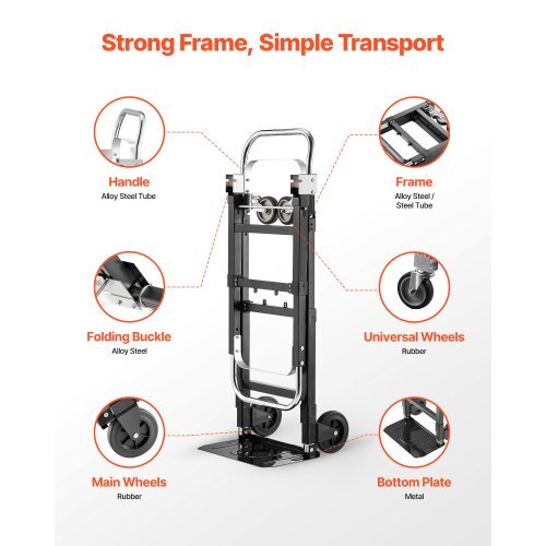 American Smart 2-in-1 folding hand truck with wheels and adjustable handle, designed for moving heavy loads up to 500 lbs.