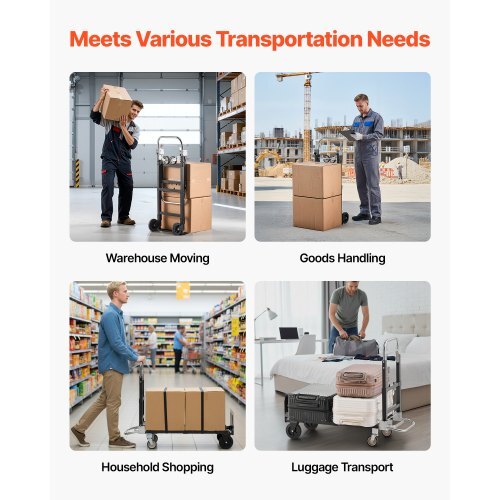American Smart 2-in-1 folding hand truck with wheels, adjustable handle, and 500 lbs load capacity for moving home, office, or warehouse.