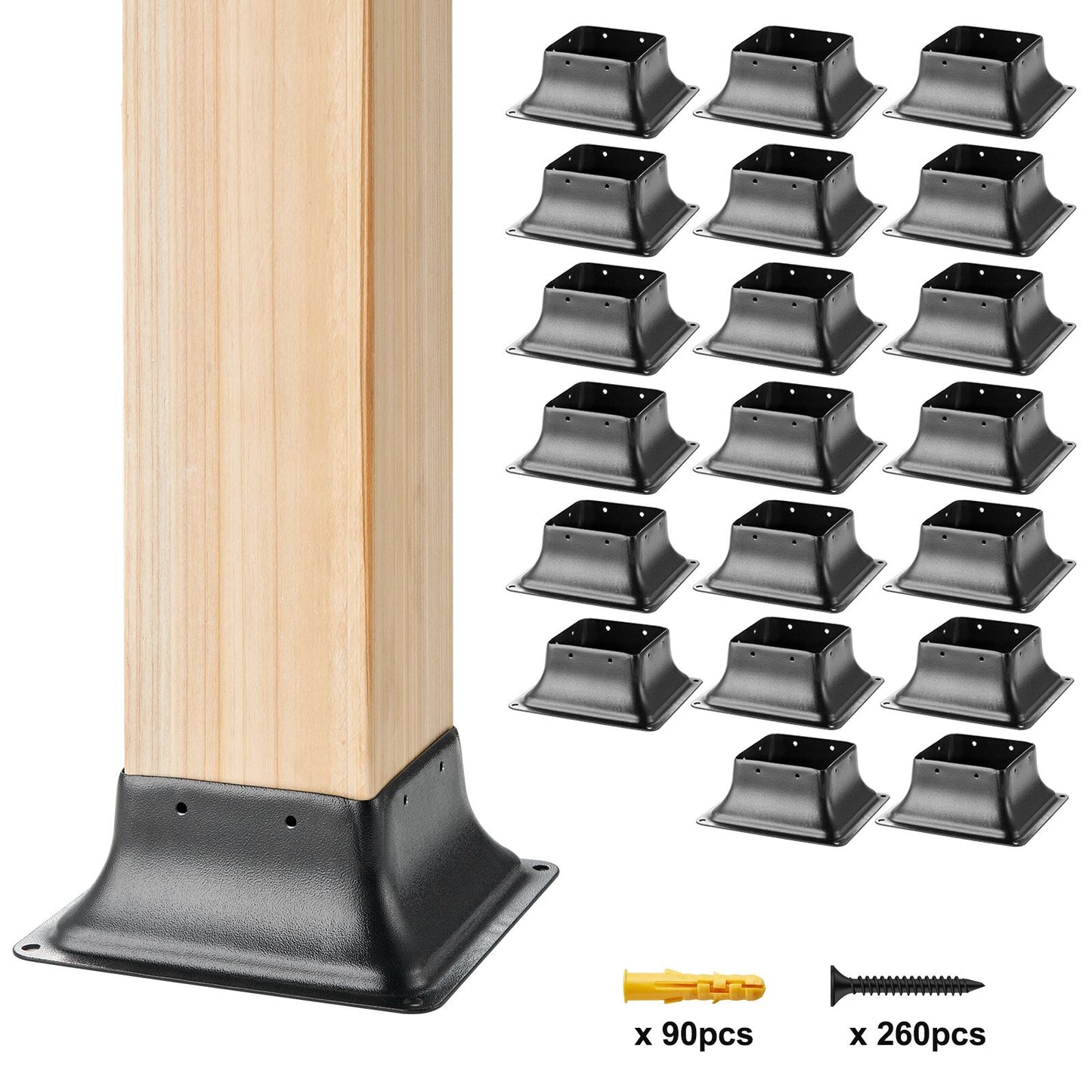 Set of 20 heavy-duty powder-coated steel 4x4 post brackets for deck posts, handrails, and porch railings by American Smart WB.
