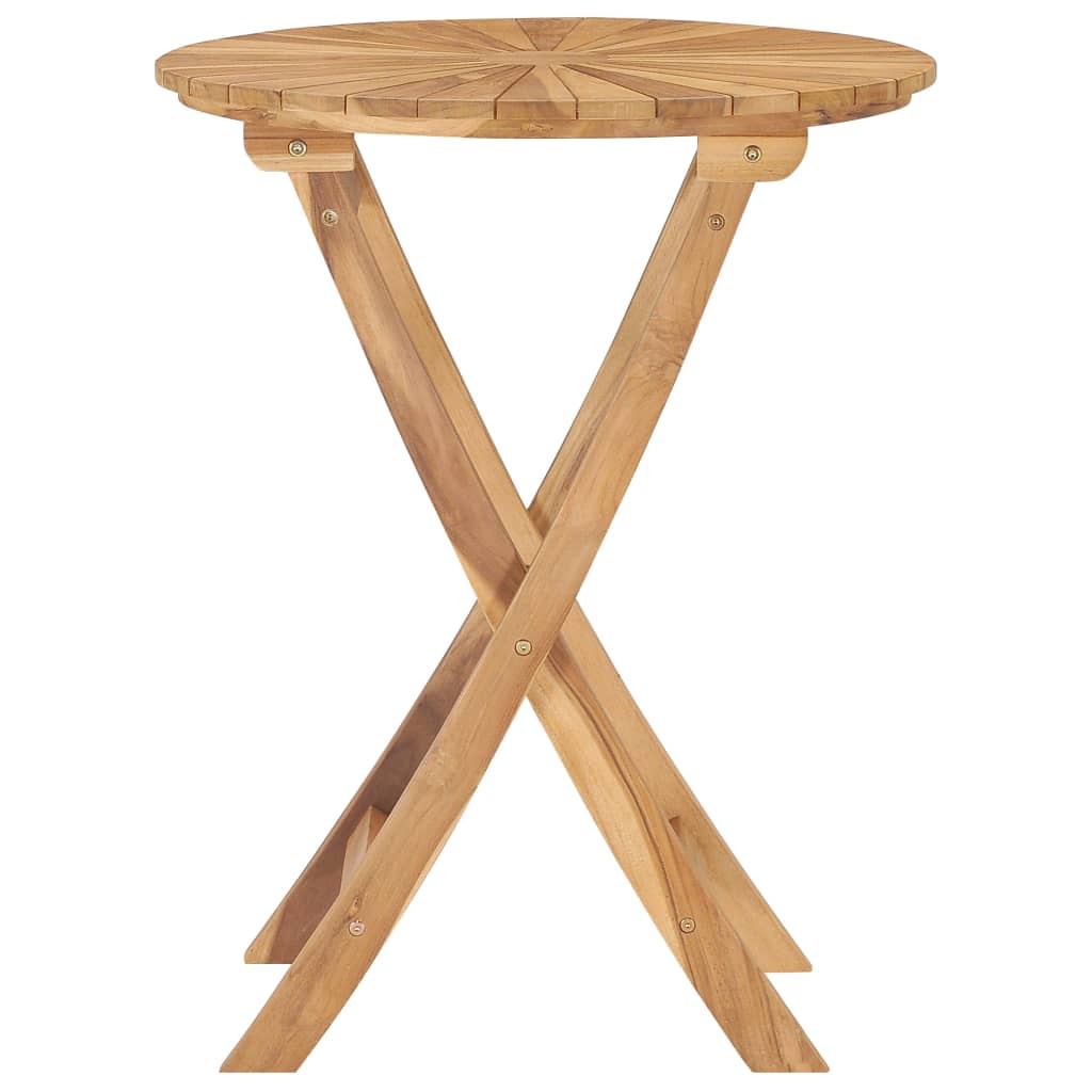 Folding patio table made of solid teak wood with 23.6-inch diameter, ideal for outdoor use, by American Smart WB.