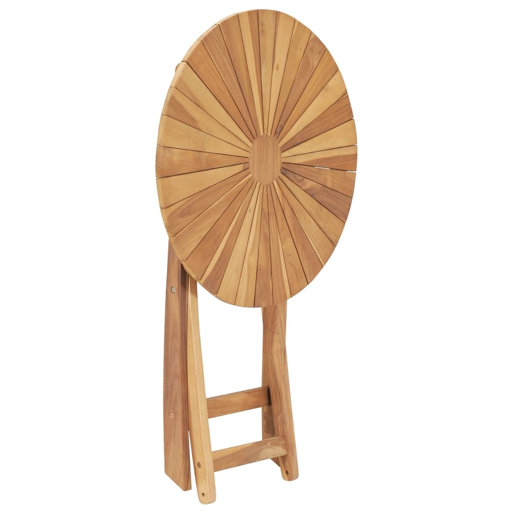 Folding outdoor patio table made of solid teak wood, 23.6 inches, by American Smart - WB, shown set up for outdoor use.