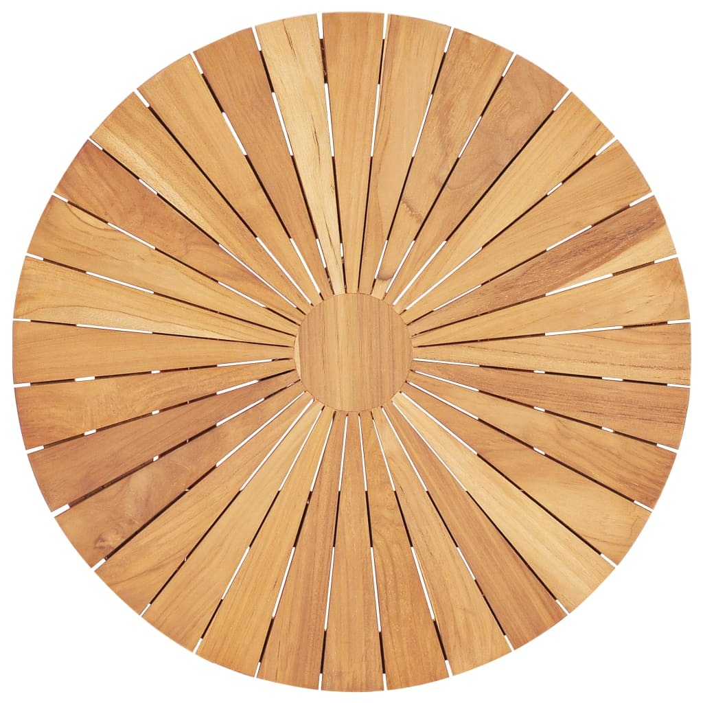 Folding outdoor patio table made of solid teak wood, 23.6 inches, by American Smart - WB, showing the table's surface and foldable design.