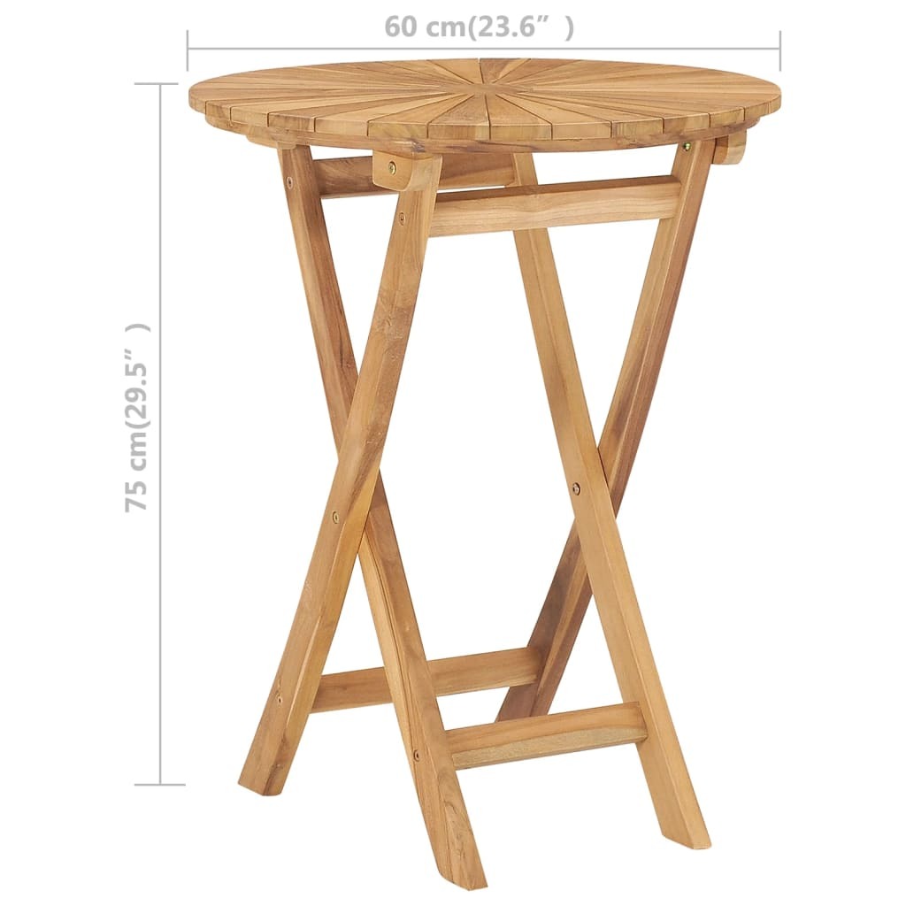 Folding outdoor patio table made of solid teak wood, 23.6 inches, by American Smart - WB, shown with open and closed positions