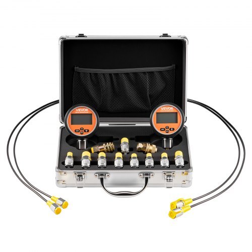 American Smart digital hydraulic pressure test coupling kit with gauges, hoses, and quick-release couplers for excavator and machinery inspection.
