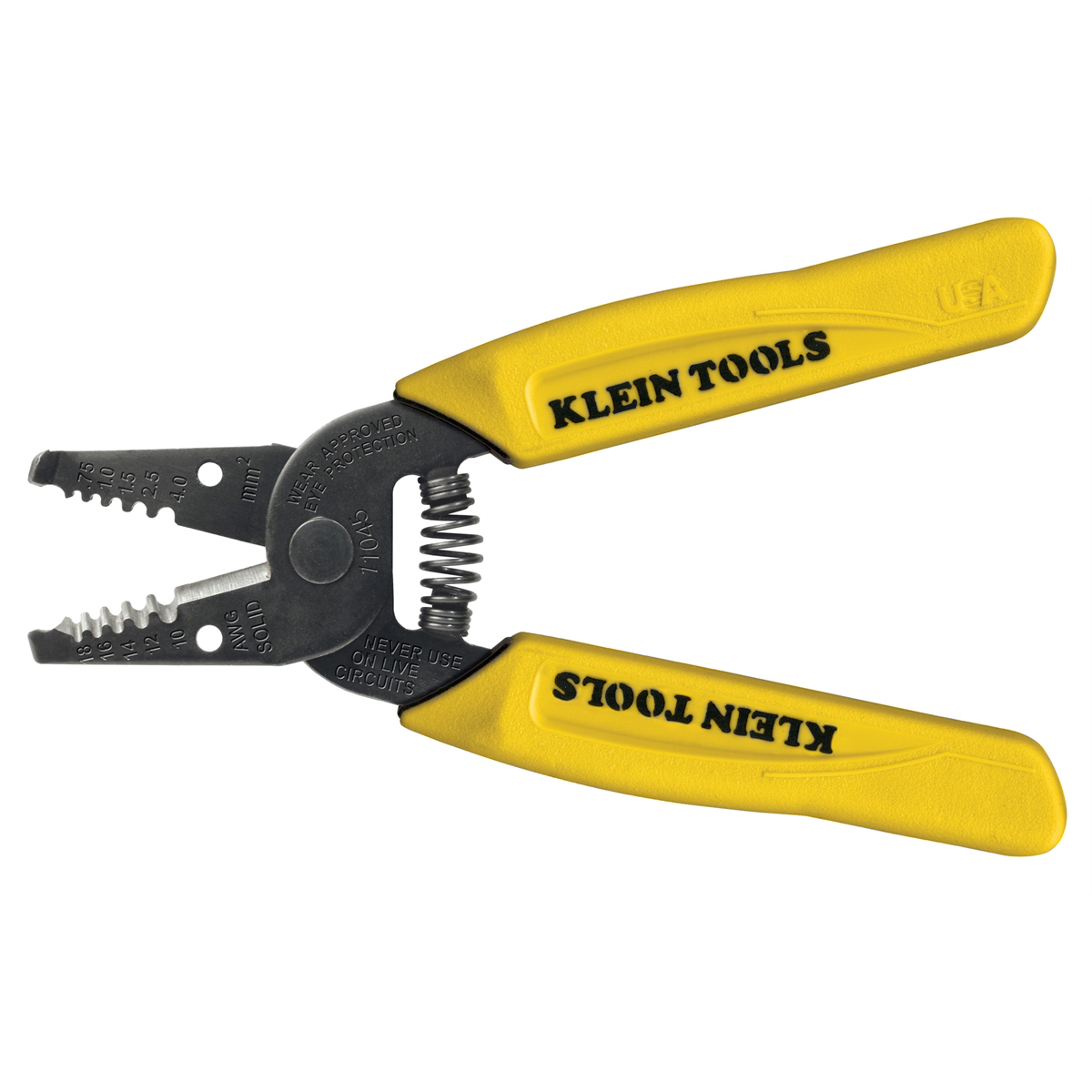 American Smart Klein Tools wire stripper and cutter for 10-18 AWG solid wire, with crimping and cutting functionality.
