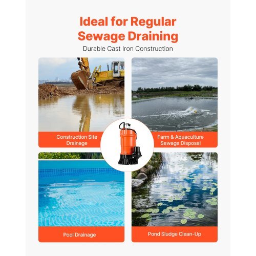 American Smart 1/2 HP submersible trash pump with 2-inch discharge, cast iron construction, used for draining sewage, pools, and flooded areas.