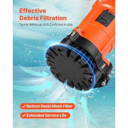 American Smart 1/2 HP submersible trash pump with 2-inch discharge, cast iron body, 2000 GPH flow for sewage, flood, and pond draining