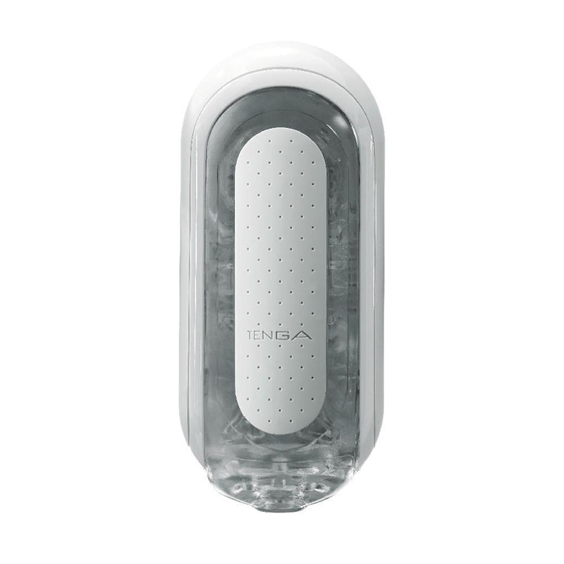 White Tenga FLIP ZERO masturbator from American Smart WB, showing its sleek design and textured interior for enhanced pleasure.