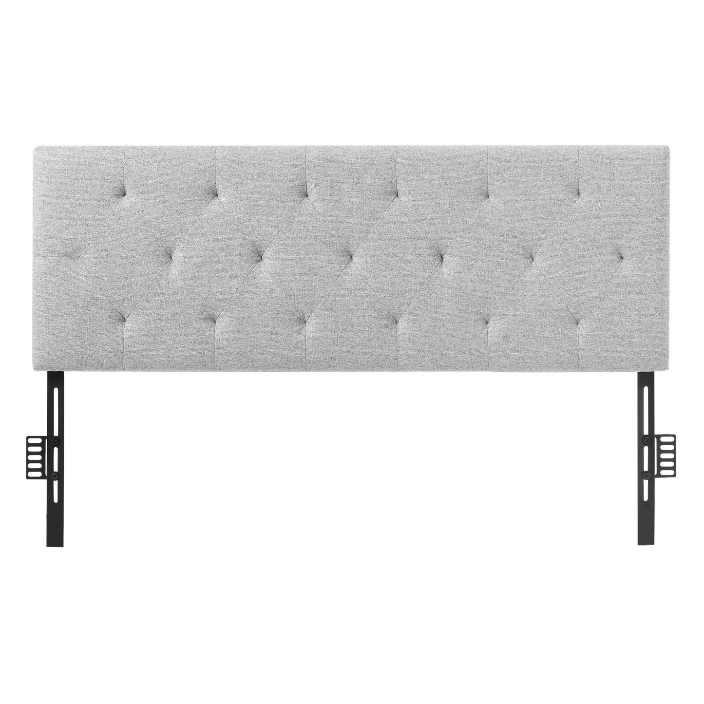 Full size light grey diamond-tufted headboard with adjustable height, ideal for bedroom or hotel beds, by American Smart WB.