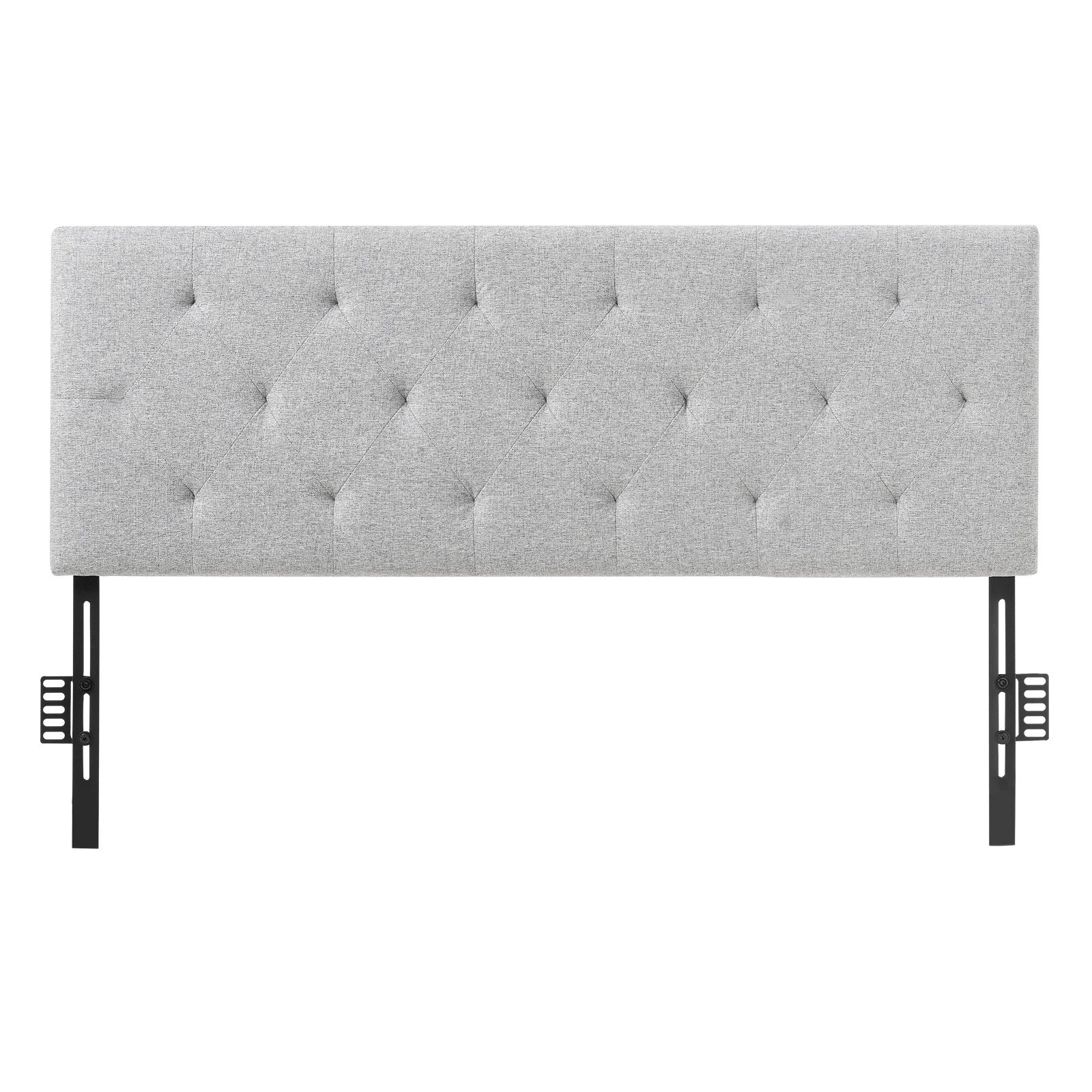 Full size light grey diamond-tufted headboard with adjustable height, ideal for bedroom or hotel beds, by American Smart WB.