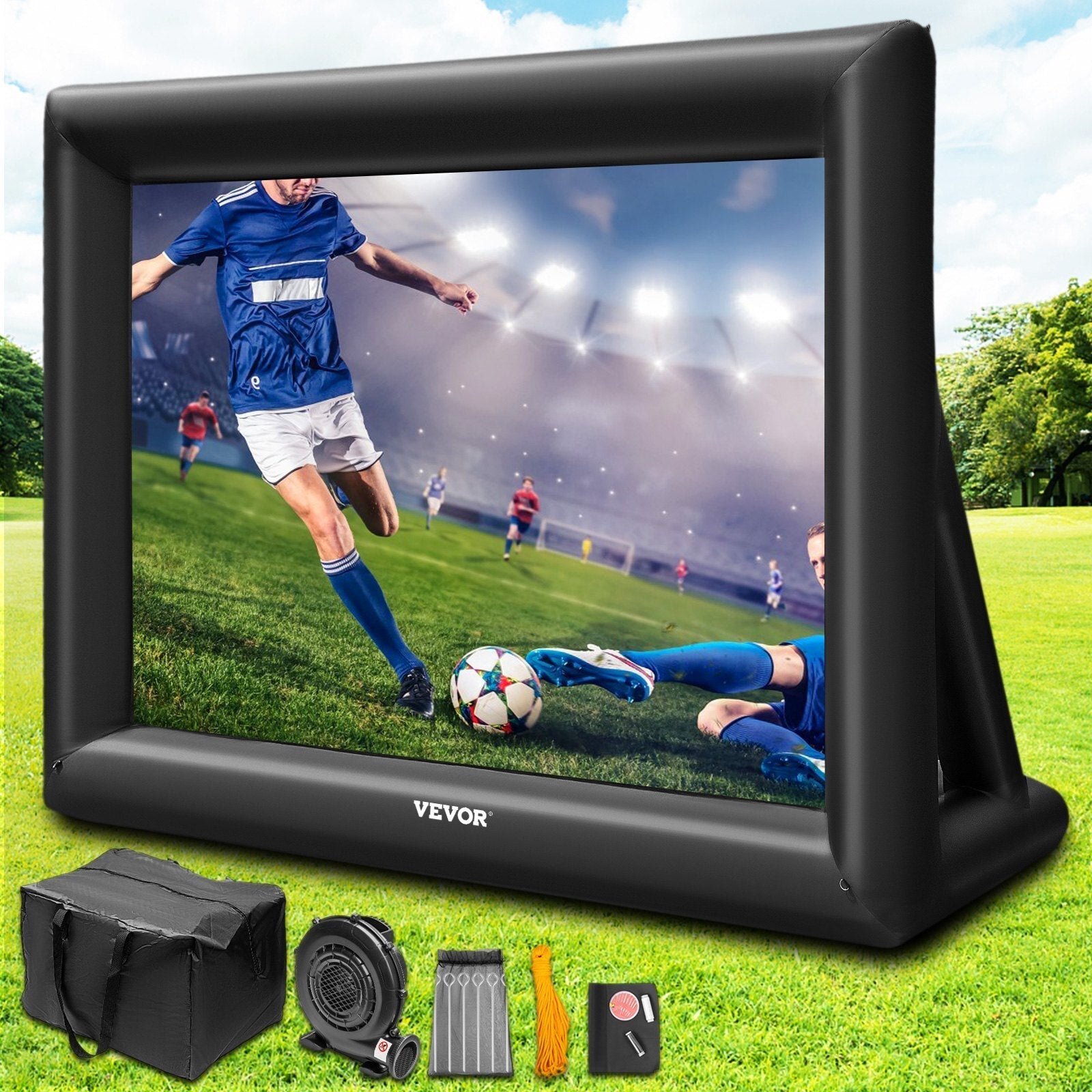 American Smart 20FT inflatable outdoor movie screen with 350W blower, Oxford fabric, supports front and rear projection for outdoor movies.