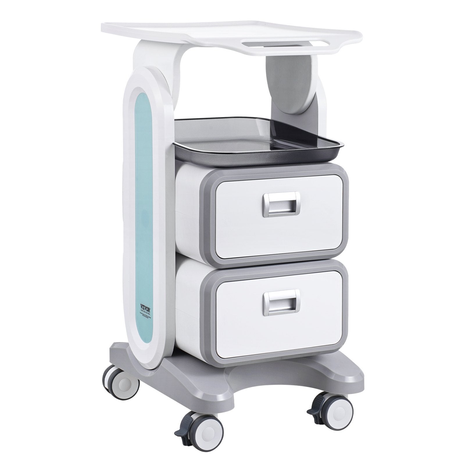 American Smart 3 Tiers Lab Cart with 2 drawers, top tray, ABS material, four silent wheels, ideal for laboratories and medical settings.