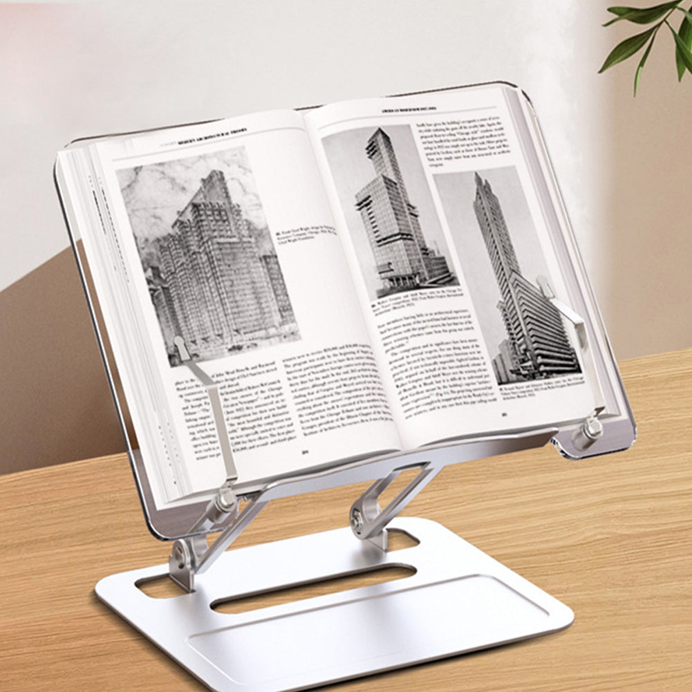 Book Stand For Reading Height Adjustable Book Holder Hands Free Folding Reading Stand Aluminium Alloy Base For Displaying Cookbook Sheet Music Laptop Silver (acrylic aluminum base)