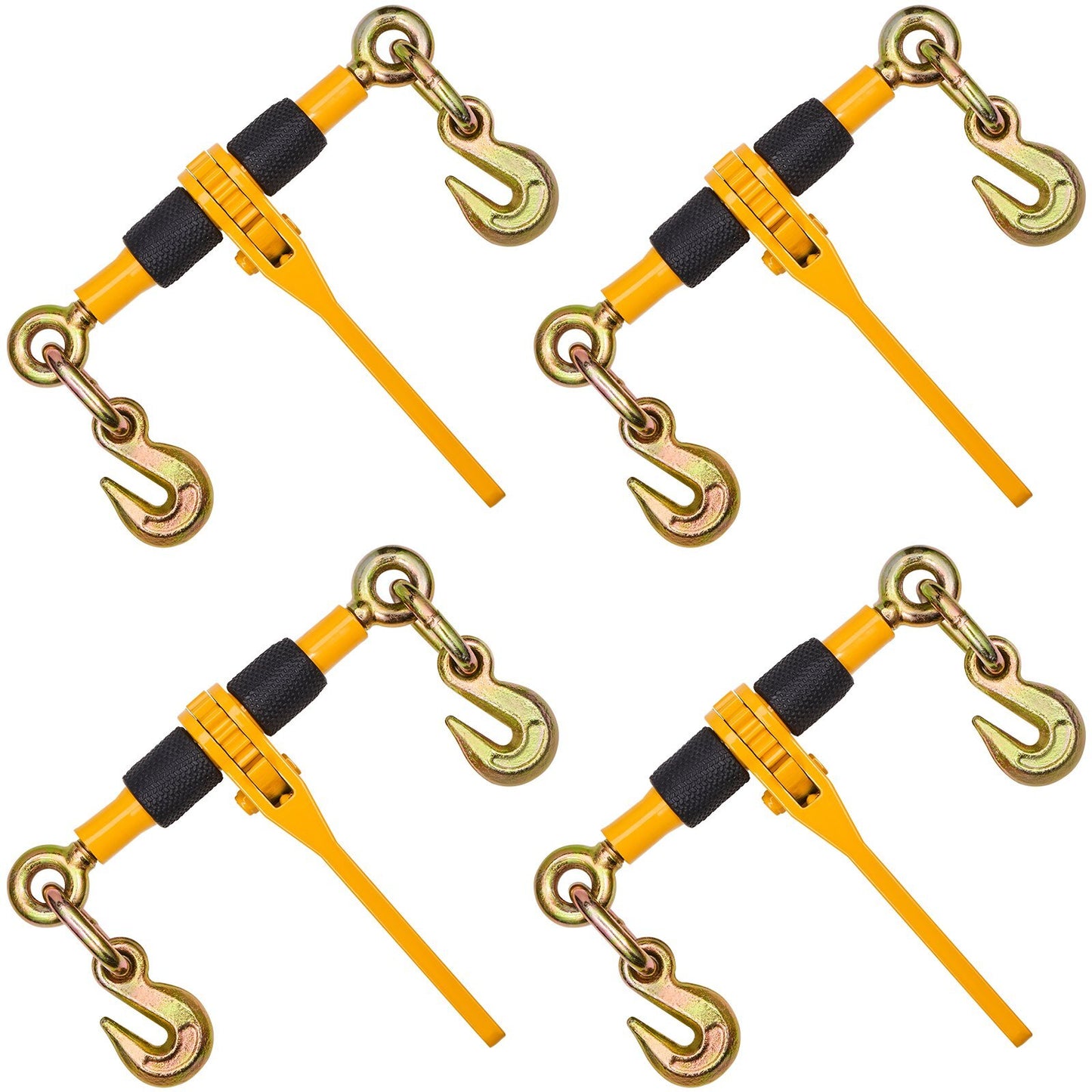 Ratchet Chain Binders, 1/4"-5/16", 2600 lbs Safe Working Load, 4 Pack Load Binder with 2 Grab Hooks, Tie Downs for Transport Chain, Heavy Duty Tow Chain Ratchet Binders for Flatbed Truck Trailer