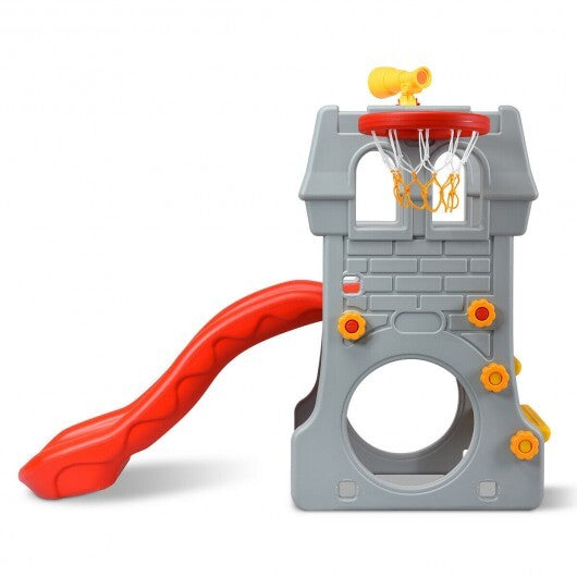 5 in 1 Toddler Climber Slide Playset with Basketball Hoop and Telescope - Color: Multicolor