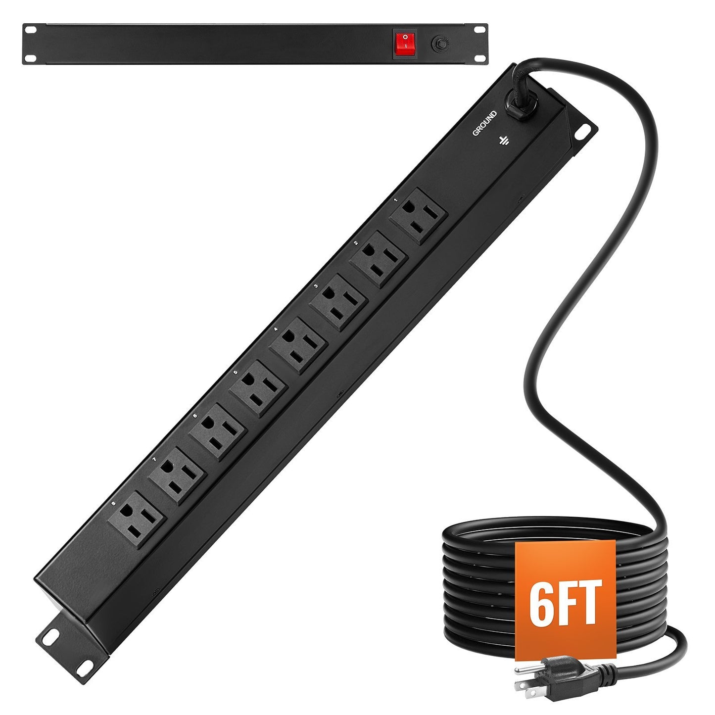 1U PDU, 8 Outlets, Rack Mount Power Strip Fits Standard 19" Server Racks, with Integrated Switch Surge Protection & Overload Protection, 110-125V/15A, Ideal for Home and Office
