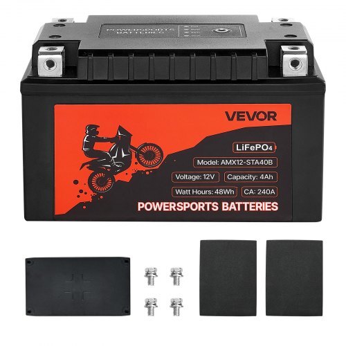 Motorcycle Battery, 12 Volt 4Ah, LiFePO4 Lithium Pre-Charged Powersports Battery, Maintenance Free & High Performance, Compatible with ATV, Motorcycle, Jet Skis, Scooter, UTV, and More