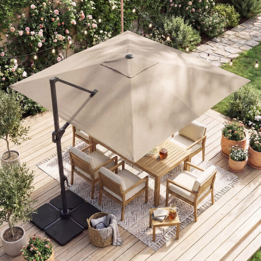 10 FT Cantilever Patio Umbrella with 32 Solar LED Lights and 220 LBS Base-Beige