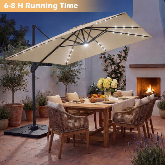 10 FT Cantilever Patio Umbrella with 32 Solar LED Lights and 220 LBS Base-Beige