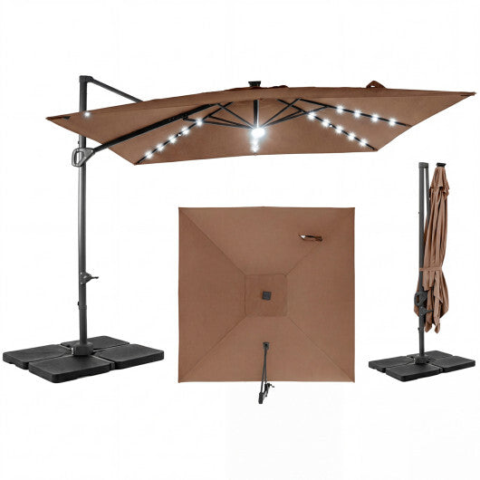 10 FT Cantilever Patio Umbrella with 32 Solar LED Lights and 220 LBS Base-Beige