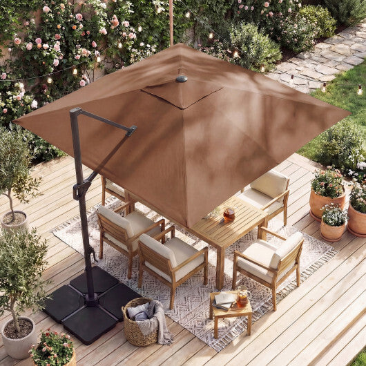 10 FT Cantilever Patio Umbrella with 32 Solar LED Lights and 220 LBS Base-Beige