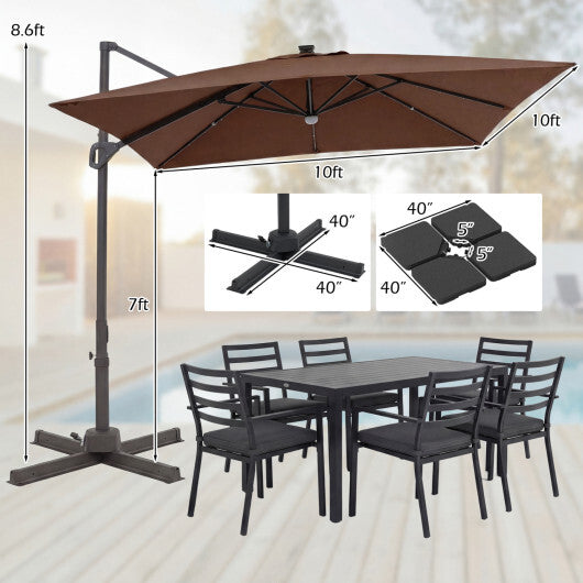 10 FT Cantilever Patio Umbrella with 32 Solar LED Lights and 220 LBS Base-Beige