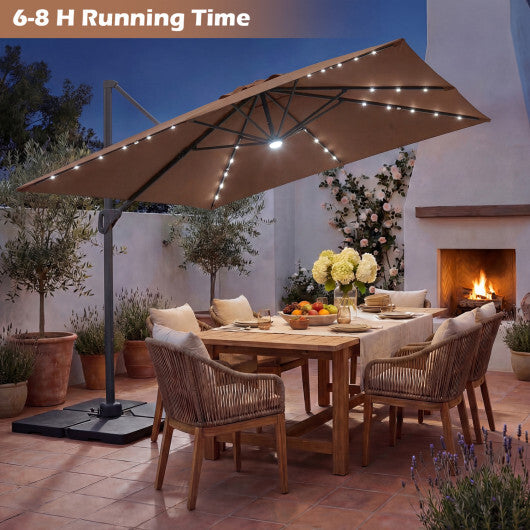 10 FT Cantilever Patio Umbrella with 32 Solar LED Lights and 220 LBS Base-Beige