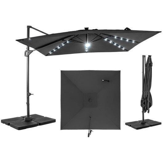 10 FT Cantilever Patio Umbrella with 32 Solar LED Lights and 220 LBS Base-Beige