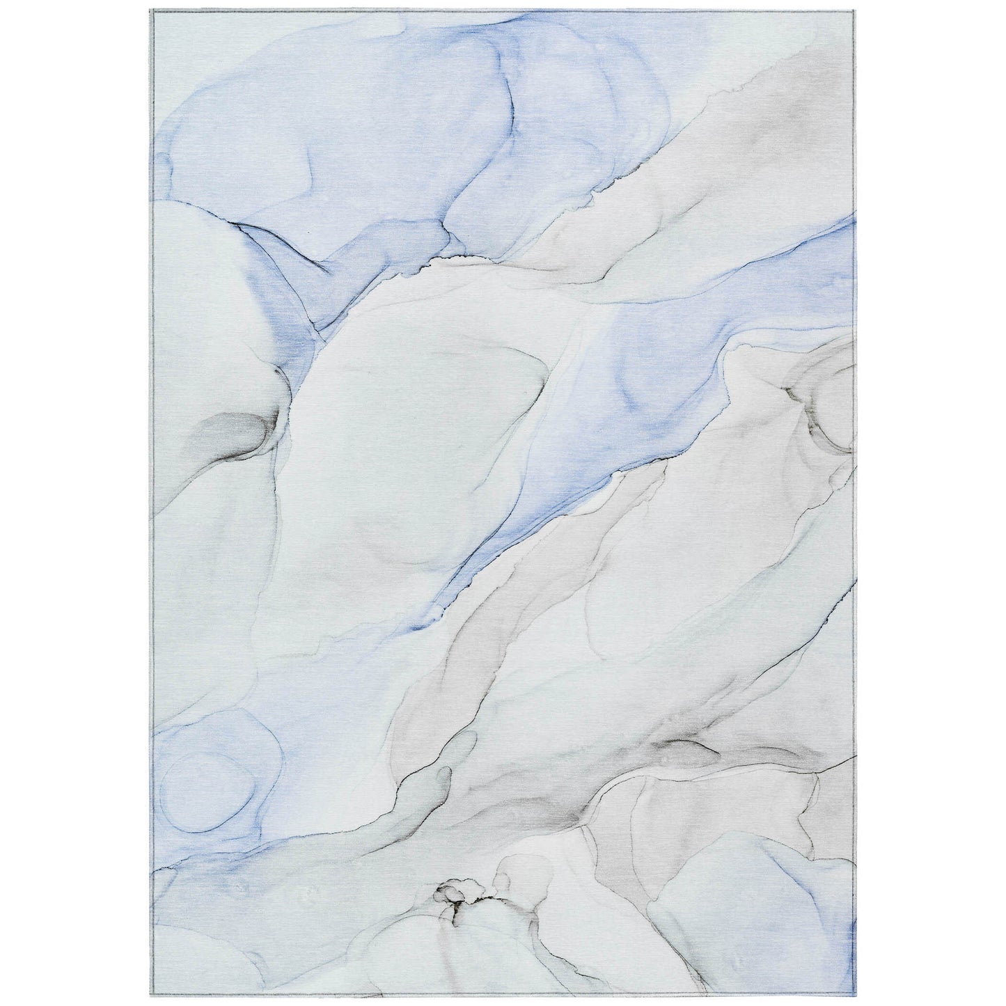 3' X 5' Ivory Blue and Gray Abstract Washable Non Skid Indoor Outdoor Area Rug
