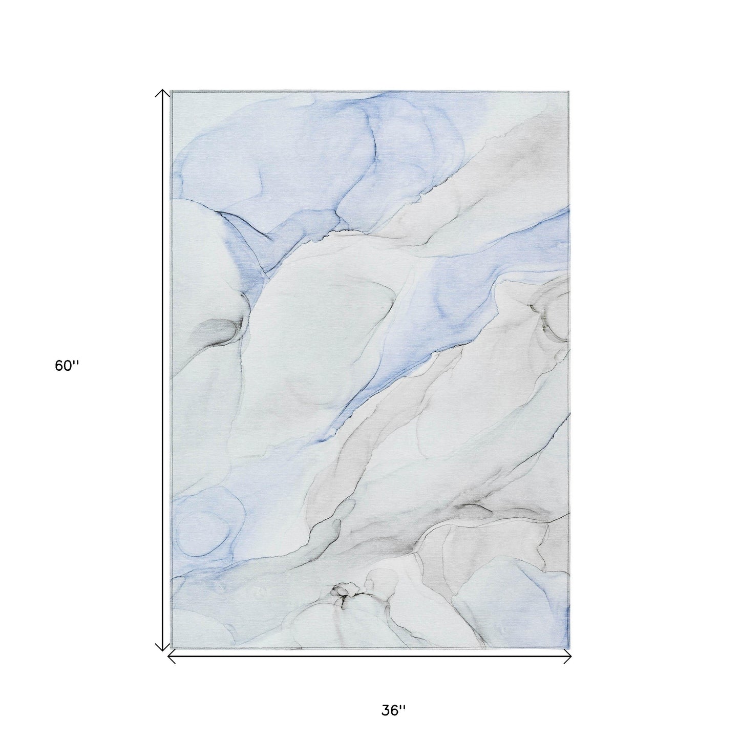 3' X 5' Ivory Blue and Gray Abstract Washable Non Skid Indoor Outdoor Area Rug
