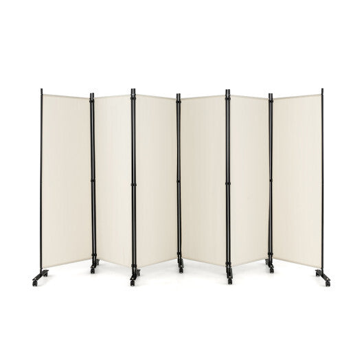 Costway 6 Panel 5.7 Feet Tall Rolling Room Divider on Wheels-White