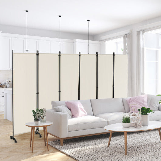 Costway 6 Panel 5.7 Feet Tall Rolling Room Divider on Wheels-White