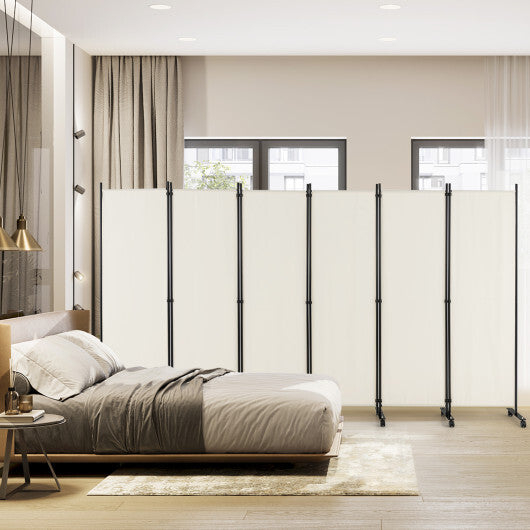 Costway 6 Panel 5.7 Feet Tall Rolling Room Divider on Wheels-White