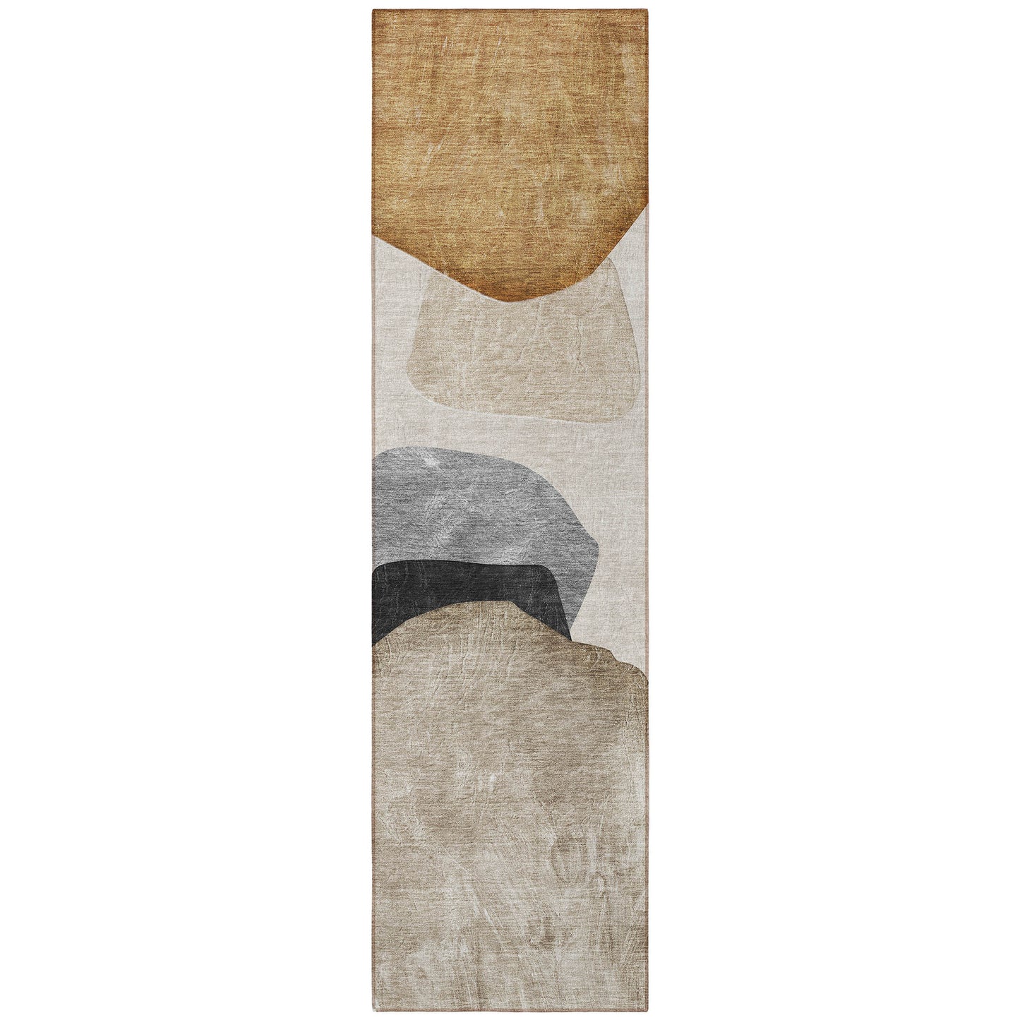 8' Runner Tan Brown and Gray Abstract Washable Non Skid Indoor Outdoor Runner Rug