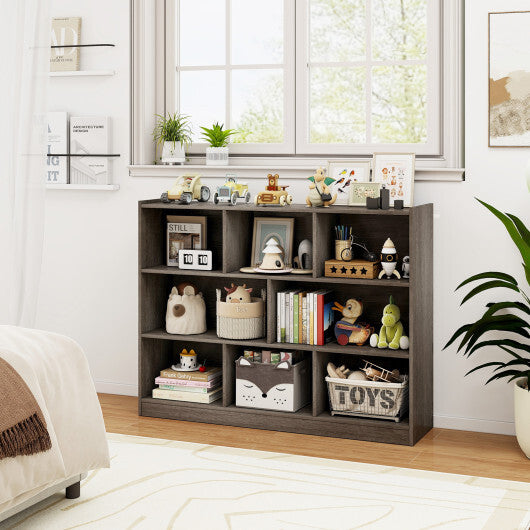 Costway 3-Tier Open Bookcase 8-Cube Floor Standing Storage Shelves Display Cabinet-Gray