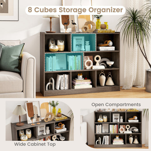 Costway 3-Tier Open Bookcase 8-Cube Floor Standing Storage Shelves Display Cabinet-Gray