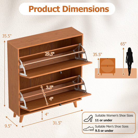 Narrow Shoe Cabinet with Adjustable and Removable Shelves for Entryway Foyer-Oak