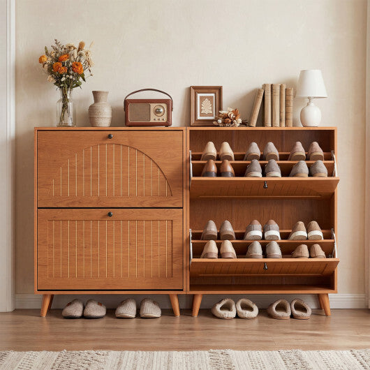Narrow Shoe Cabinet with Adjustable and Removable Shelves for Entryway Foyer-Oak