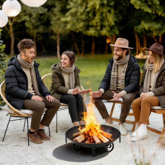 24 Inch Heavy-Duty Metal Fire Pit Bowl Outdoor Wood-Burning Firepit with Handles