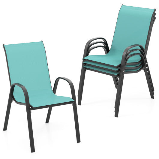 Set of 4 Outdoor Patio Chairs with Weather-resistant Fabric-Blue - Color: Blue