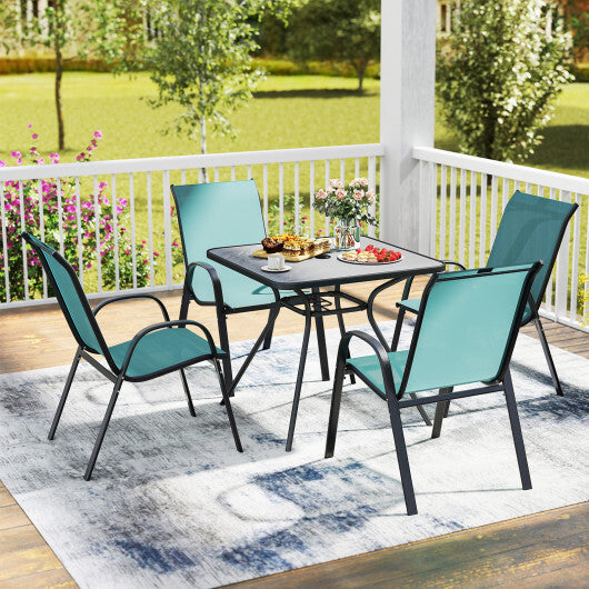 Set of 4 Outdoor Patio Chairs with Weather-resistant Fabric-Blue - Color: Blue