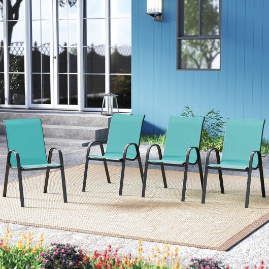 Set of 4 Outdoor Patio Chairs with Weather-resistant Fabric-Blue - Color: Blue