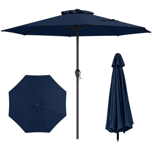 Outdoor Heavy Duty Market Umbrella with Crank Handle and 8 Sturdy Ribs-Navy - Color: Navy