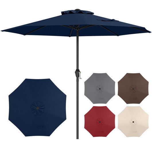Outdoor Heavy Duty Market Umbrella with Crank Handle and 8 Sturdy Ribs-Navy - Color: Navy