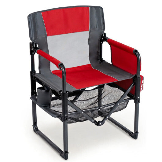 Heavy Duty Outdoor Camping Chair with Cup Holder and Side Pocket-Red