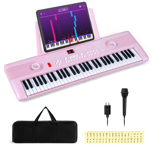 Costway 61 Key Electric Portable Digital Keyboard Piano for Beginner-Pink - Color: Pink