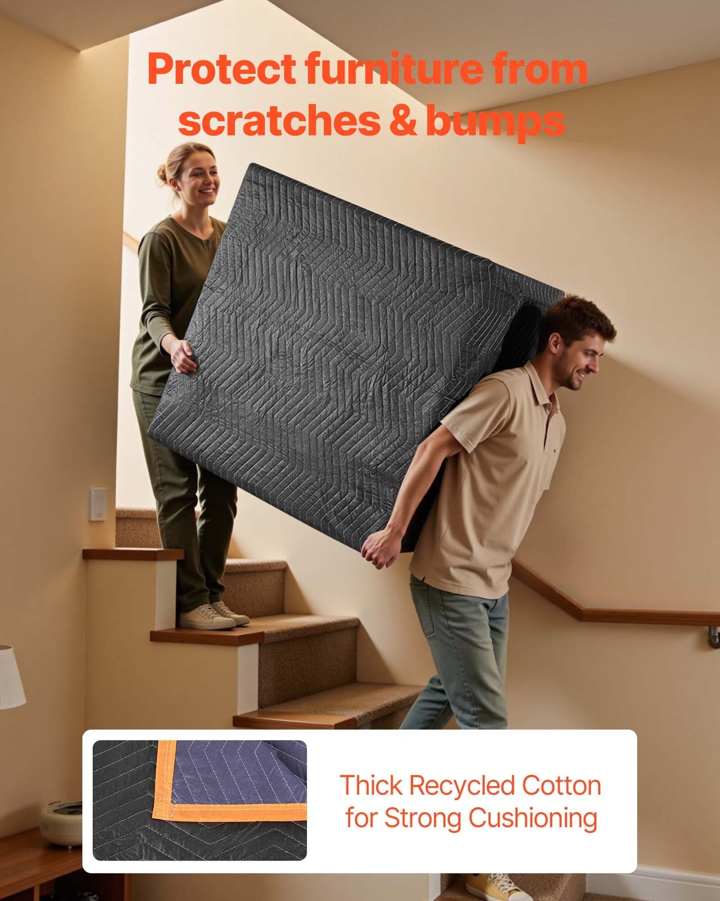 Six American Smart moving blankets, 72x40 inches, large padded packing supplies with cotton filling for furniture protection and shipping.
